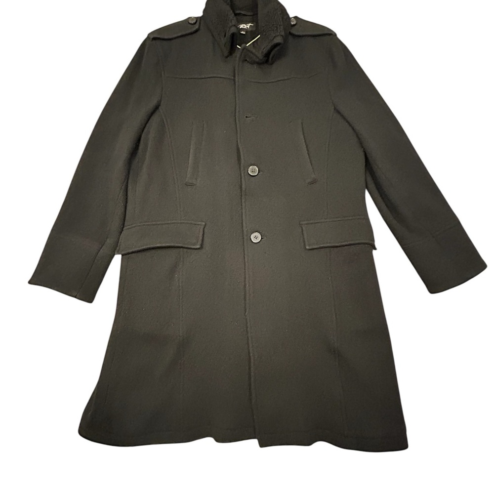 Men's Black Rivet 90% Wool Top Coat‎ Large